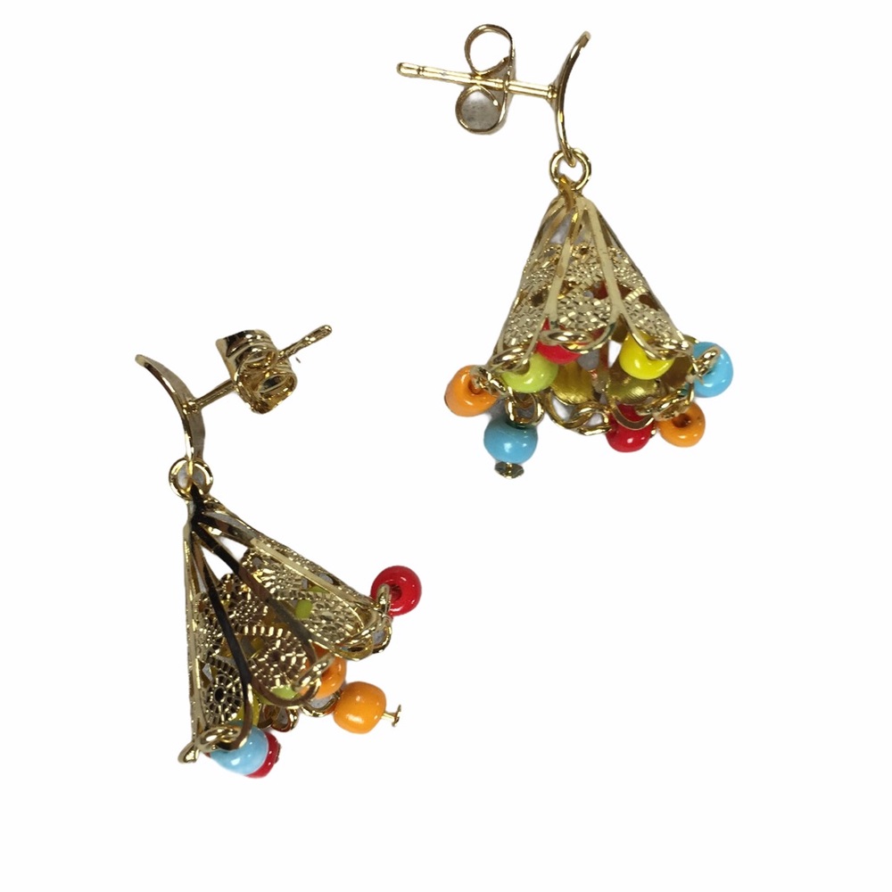 Gold Tone Rainbow Beaded Dangle Earrings